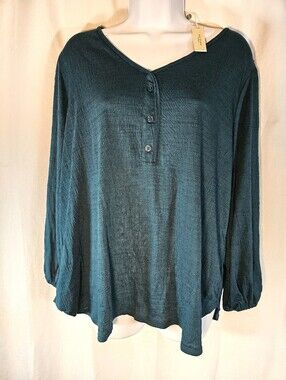 2/$20 Nwt Max Studio 1X Teal Ls Henley Top
